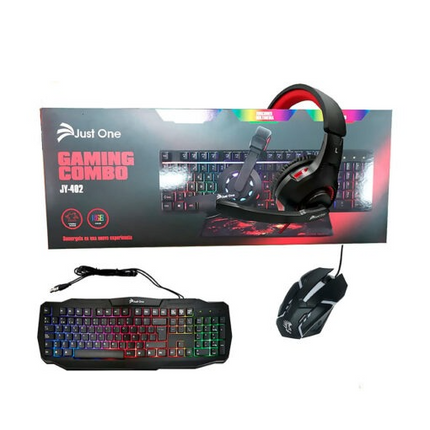 Kit Combo audifono diadema gaming alámbrica + Teclado + Mouse + Mouse Pad JustOne JY402