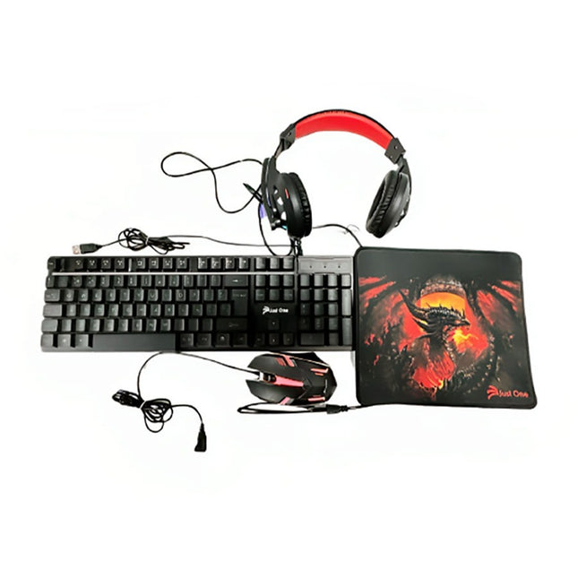Kit Combo audifono diadema gaming alámbrica + Teclado + Mouse + Mouse Pad JustOne JY402