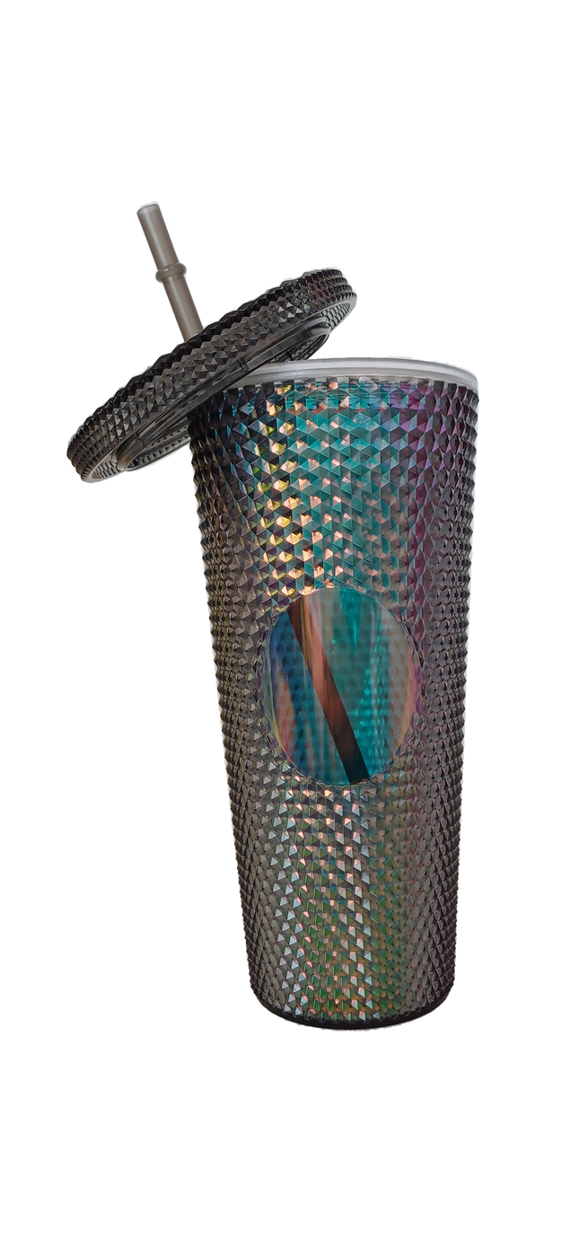 Vaso Tipo Starbucks Texturizado Tornasol 24oz/Tapa Popote