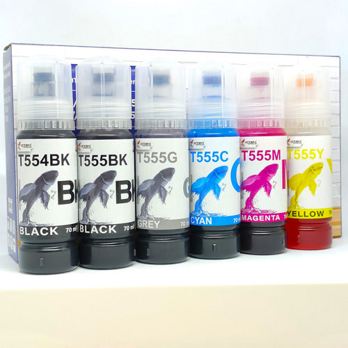 Pack 6 Tinta Compatible Victorynk T555 L8160 L8180 6 Colores Bk Pigment, Bk,c,m,y,gris