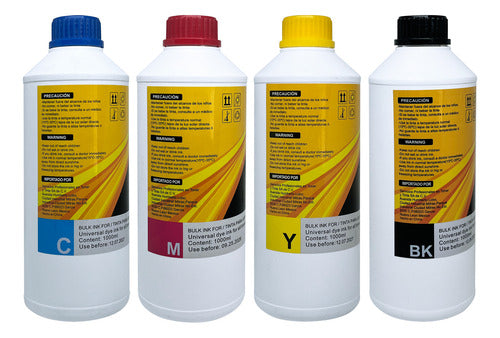 Pack 4 Tintas De Litro Compatible Con Epson Brother Hp Canon Negro Cyan Magenta Yellow