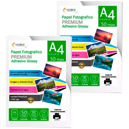 Papel Fotográfico Adhesivo Sticker Glossy A4/50 Hojas 150gr Blanco