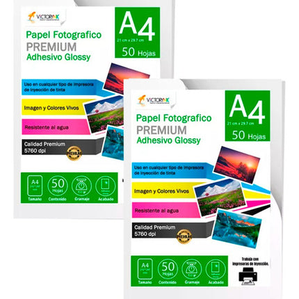 Papel Fotográfico Adhesivo Sticker Glossy A4/50 Hojas 150gr Blanco