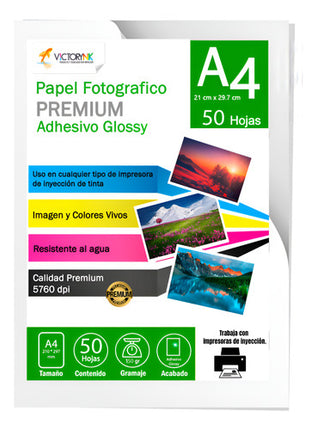 Papel Fotográfico Adhesivo Sticker Glossy A4/50 Hojas 150gr Blanco