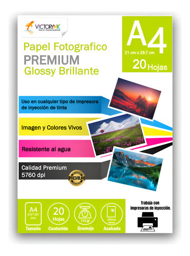 10 Paquete Papel Fotográfico Glossy A4 115gr 200 Hojas Total Blanco