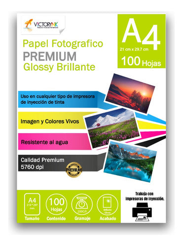 Papel Fotografico High Glossy A4 De 100 Hojas 200 Grs Blanco