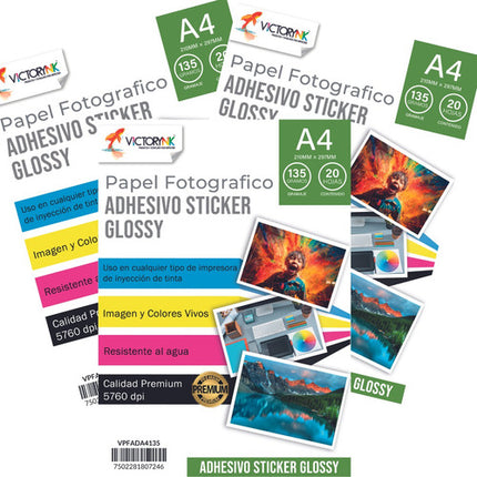3 Papel Fotografico Adhesivo Glossy A4 20 Hojas 135 Gr Blanco