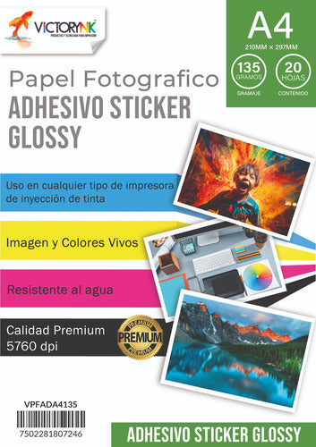 3 Papel Fotografico Adhesivo Glossy A4 20 Hojas 135 Gr Blanco