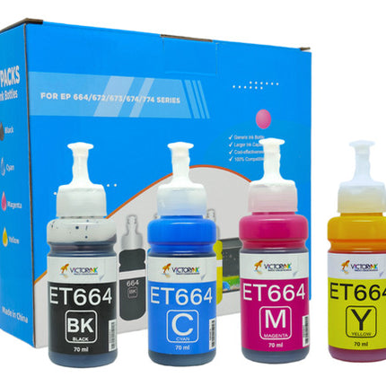 Pack 4 Tintas Para Epson 70ml T664 L405 L551 L1455 L375 Tinta Negro Cyan Magenta Yellow