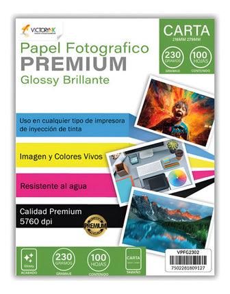 Papel Fotográfico Glossy Carta 100 Hojas 230 Gr