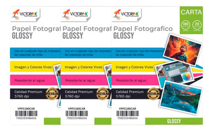 Pack 3 Papel Fotográfico Glossy 180gr Carta 60 Hojas Color Blanco