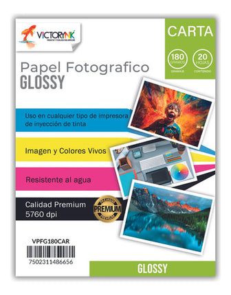 Pack 3 Papel Fotográfico Glossy 180gr Carta 60 Hojas Color Blanco