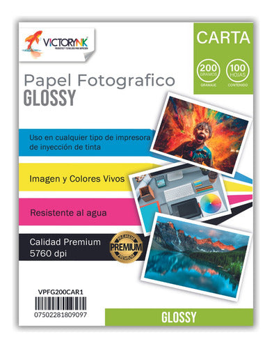 Papel Fotográfico Glossy 200gr Carta 100 Hojas Color Blanco