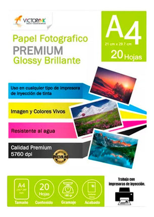 5 Paquetes Papel Fotográfico Glossy A4  20hojas C/u 180gr  Blanco