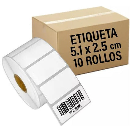 10 Rollos Etiqueta Termica Papel 2x1 O 51x25 Mm 1000 C/r Blanco