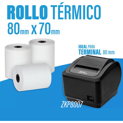 50 Rollos Papel Térmico 80x70 Impresora 80mm Negro  Blanco