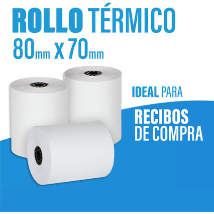 50 Rollos Papel Térmico 80x70 Impresora 80mm Negro  Blanco