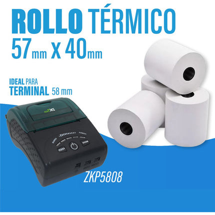 50 Rollos Papel Termico Victorynk 57x40 Impresora 58mm Blanco