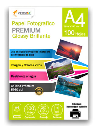 3 Paquetes Papel Fotográfico Glossy A4 115gr 300 Hojas Total Blanco