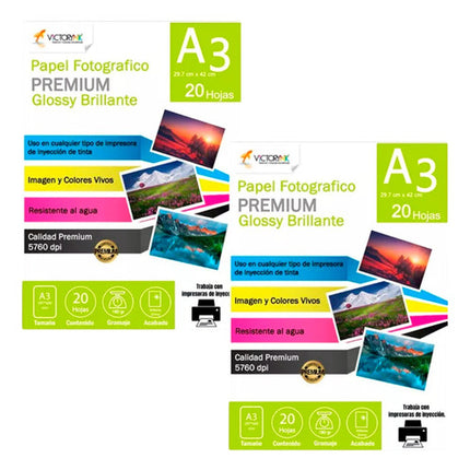 Papel Fotografico High Glossy A3 - 20 Hojas 180 Gr Blanco