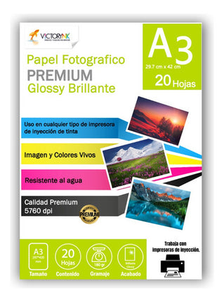 Papel Fotografico High Glossy A3 - 20 Hojas 180 Gr Blanco