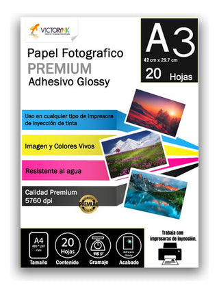 Papel Fotografico Adhesivo Sticker Glossy A3 /20 Hojas 135g Blanco