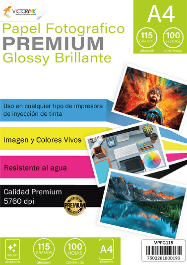 Papel Fotográfico Glossy A4 100 Hojas 115gr