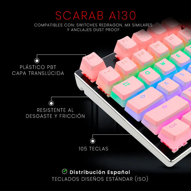 Keycaps Gamer Redragon A130p Scarab Pink Teclado Rosa Idioma Español Latinoamérica