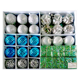 Set Esferas,  y Regalos Colores Azul y Plateado, Diferentes Diseños 30 Pzs