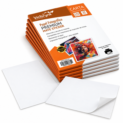 Pack 5 Papel Fotográfico Adhesivo Matte Carta 135gr 100 Hojas Blanco