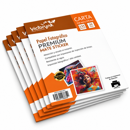 Pack 5 Papel Fotográfico Adhesivo Matte Carta 135gr 100 Hojas Blanco