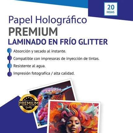 Papel Laminado Holografico En Frio Glitter 20 Pzs A4