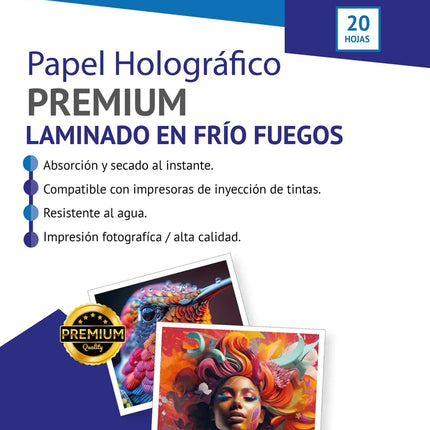 Papel Laminado Holografico En Frio Diseño Fuego 20 Hojas A4