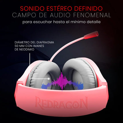 Auriculares Redragon Hylas para videojuegos, color rosa, Rgb H260