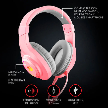 Auriculares Redragon Hylas para videojuegos, color rosa, Rgb H260