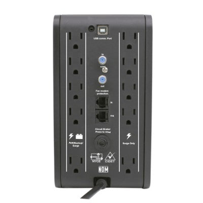 Regulador Nobreak R-SMART 1010 CDP, NBKCDP1460 Potencia1000 VA, 500 Watts, 10 contactos tipo NEMA5-15R (5 protegidos y 5 con solo supresión de picos), Batería 12V/9AH.