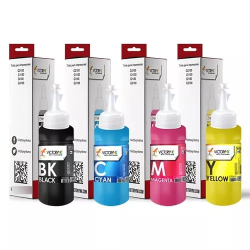 Pack 4 Tinta Dye HD Canon 100 ML  GI190 GI-190 G1100 G2100 G3100 G4100 Color