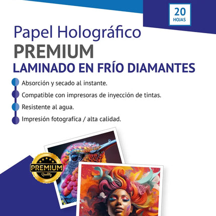 Papel Laminado Holografico En Frio Diamante 20 Hojas A4