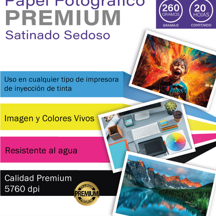 Papel Fotografico Satinado Sedoso Victorynk Carta 20 Hojas 260 Gr