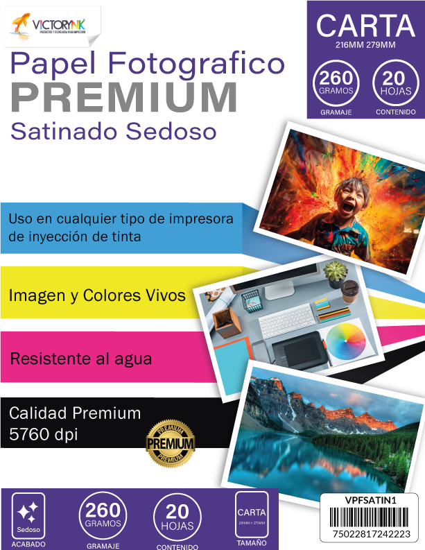 Papel Fotografico Satinado Sedoso Victorynk Carta 20 Hojas 260 Gr