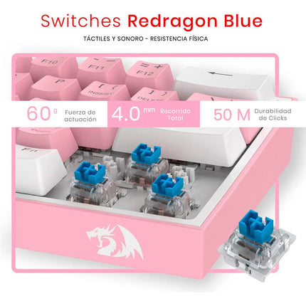 Teclado Gamer Redragon Fizz Rainbow K617r Rosa/blanco Idioma Inglés US