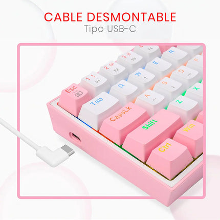 Teclado Gamer Redragon Fizz Rainbow K617r Rosa/blanco Idioma Inglés US