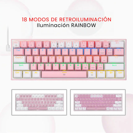 Teclado Gamer Redragon Fizz Rainbow K617r Rosa/blanco Idioma Inglés US