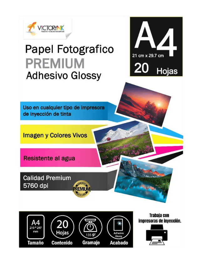 Papel Victorynk Adhesivo Glossy A4 20 Hojas, 135gr