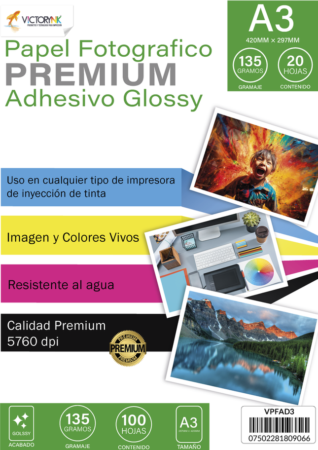 Papel Victorynk Adhesivo Glossy A3 20 Hojas, 135gr