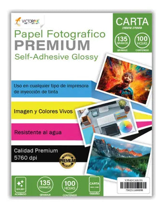 Papel Fotográfico Adhesivo Glossy Carta 100 Hojas 135 Gr