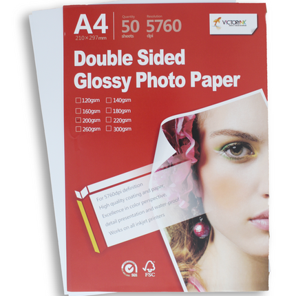 Papel Fotografico Doble Lado Glossy A4(210 x 297 mm)/ 50 Hojas 220gr