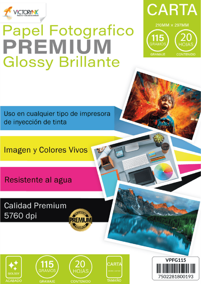 Papel Victorynk Fotográfico Glossy Carta 20 Hojas, 115gr