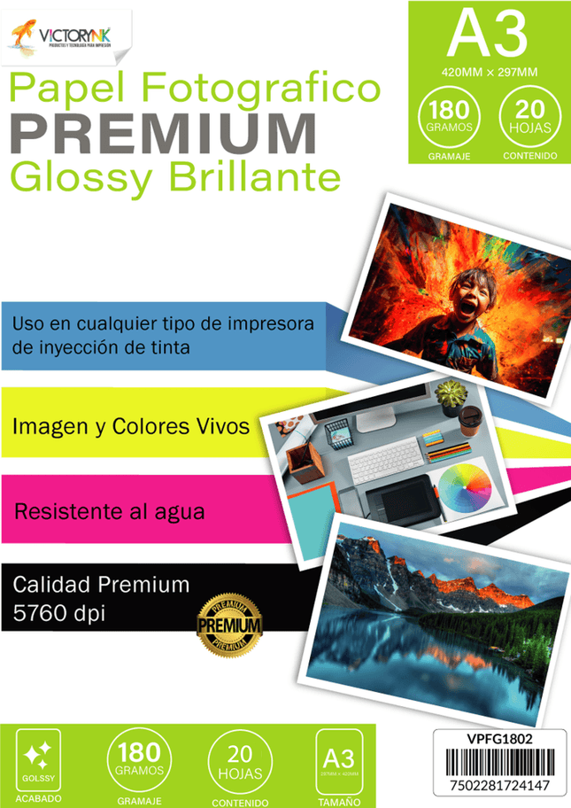 Papel Victorynk Fotográfico Glossy A3 20 Hojas, 180gr