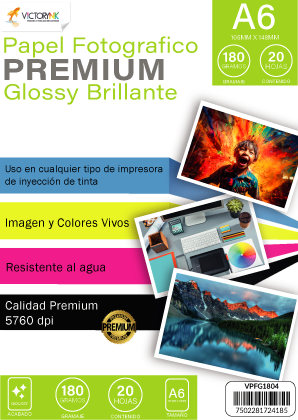 Pack 10 Papel Fotografico Glossy Postal Victorynk A6 20 Hojas C/U, 180gr